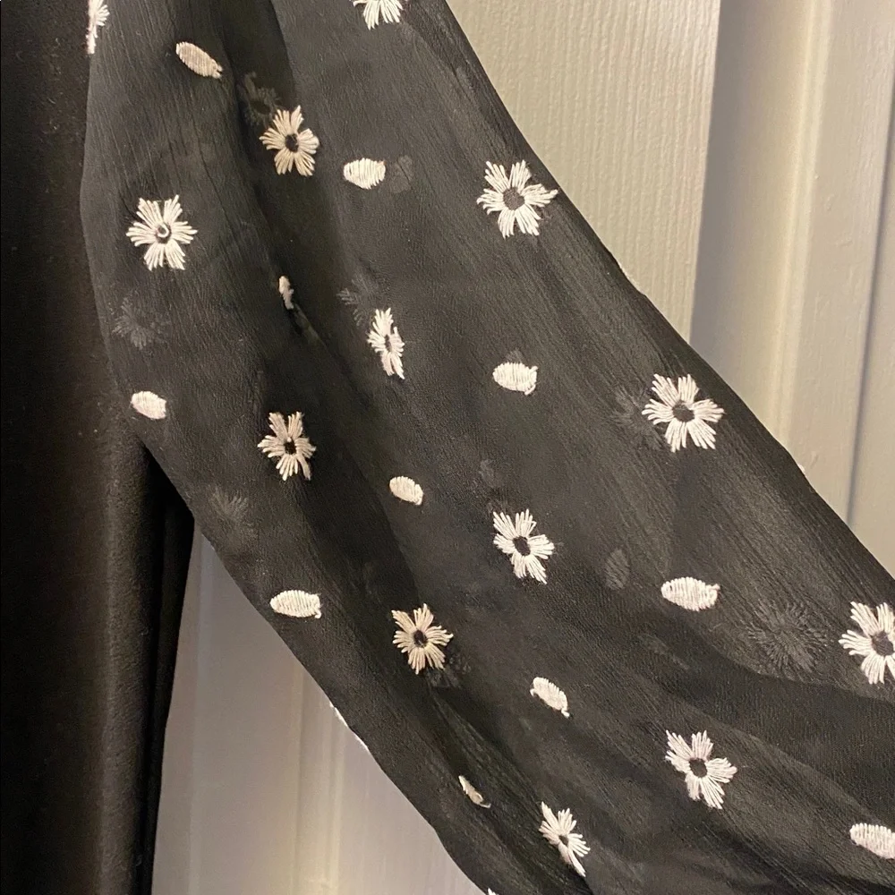 CeCe Black Top with Embroidered Floral Sheer Sleeves - Picture 10 of 12